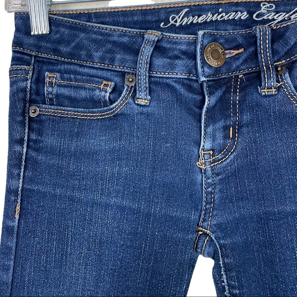 American Eagle Outfitters AEO Skinny Stretch Size 0 Dark Blue Wash 5-Pockets Low - Picture 9 of 14